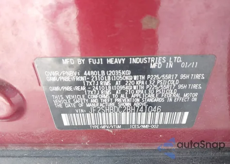 2011 Subaru Forester 2.5X Premium z USA, uszkodzony, nr VIN JF2SHBDC2BH741046